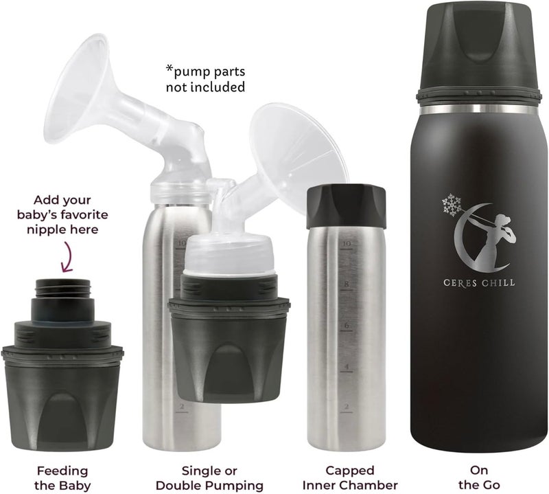 CERES CHILL OG Breastmilk Chiller & Warmer – 12–34oz Portable Breast Milk Cooler, Storage & Baby Bottle for Travel, Work or On-The-Go – Pump Compatible Container – 0 Dark 30 Midnight Black - Image 2